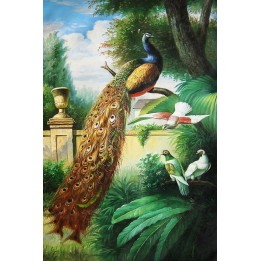 Papier peint d'artiste classique peinture à l'huile - Le paon dans le jardin