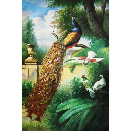 Papier peint d'artiste classique peinture à l'huile - Le paon dans le jardin