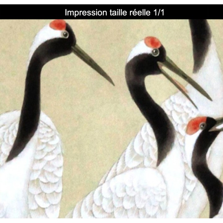 Peinture asiatique format portrait - Les lotus dans l'étang avec les canards