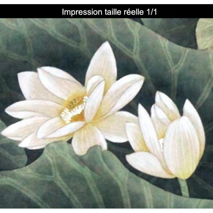 Peinture asiatique format portrait - Les lotus dans l'étang avec les canards