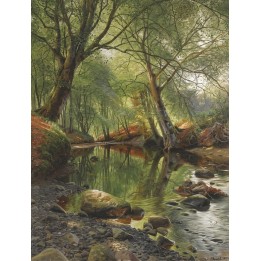 Papier peint d'artiste issu d'un tableau de peinture format portrait (vertical) - Rivière dans la forêt