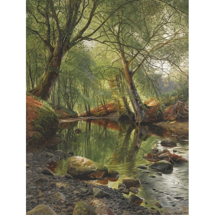 Papier peint d'artiste issu d'un tableau de peinture format portrait (vertical) - Rivière dans la forêt