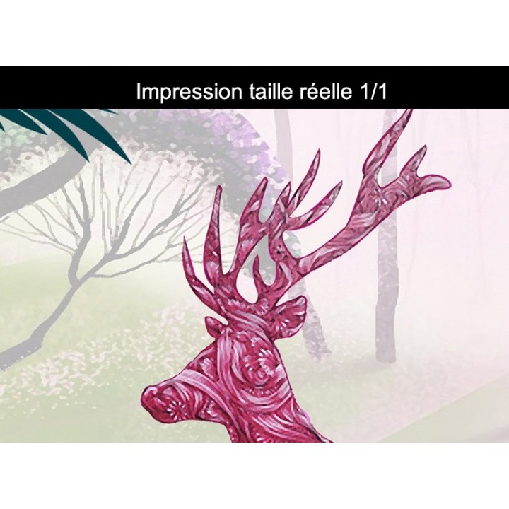 Papier peint paysage féerique pour enfant motif dessiné à la main - Le cerf dans la forêt