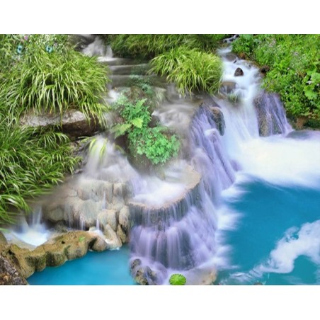Revêtement de sol trompe l'œil 3d paysage zen - Petite cascade et les plantes d'eau