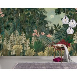 Tapisserie tropicale issue d'un tableau de peinture classique - La jungle dans la nuit