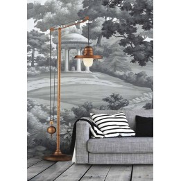 Papier peint d'artiste issu d'un tableau format portrait (vertical) - Pavillon dans le jardin, effet grisaille
