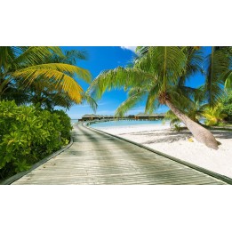 Papier peint tropical paysage trompe l'œil 3D - Passage vers l'hôtel flottant - Extension d'espace