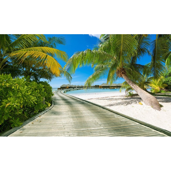 Papier peint tropical paysage trompe l'œil 3D - Passage vers l'hôtel flottant - Extension d'espace