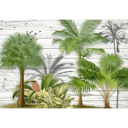 Tapisserie tropicale - Les arbres et les plantes effet sur mur en bois