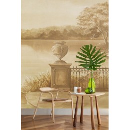 Papier peint d'artiste issu d'un tableau paysage - Balcon au bord du lac, effet sépia