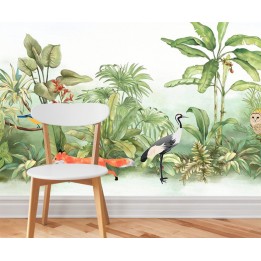 Papier peint tropical - Les oiseaux et les animaux sous le buisson