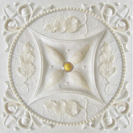 Décor plafond imitation motif sur plâtre ivoire, effet bas relief