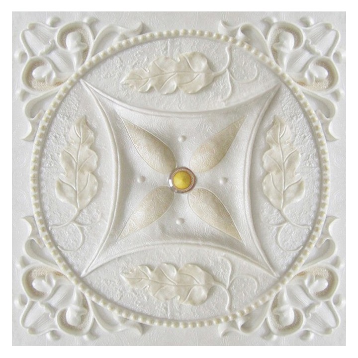 Décor plafond imitation motif sur plâtre ivoire, effet bas relief