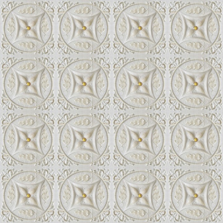 Décor plafond imitation motif sur plâtre ivoire, effet bas relief