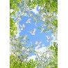 Décor plafond paysage romantique - Les fleurs de poirier et les oiseaux dans le ciel bleu
