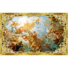 Décor plafond style ancien - Papier peint fresque avec cadre doré