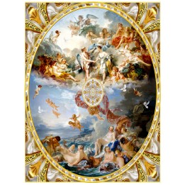Décor plafond style ancien - Papier peint fresque format ovale avec cadre sculpté