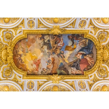 Décor plafond style ancien - Fresque en forme ovale avec cadre ornementé doré