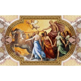 Décor plafond style ancien - Fresque en forme ovale avec cadre ornementé