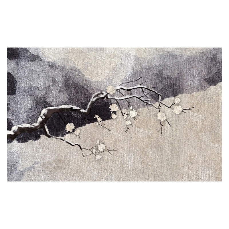 Tapis sol zen - Les flerus d'abricotier japonais sur fond beige et gris
