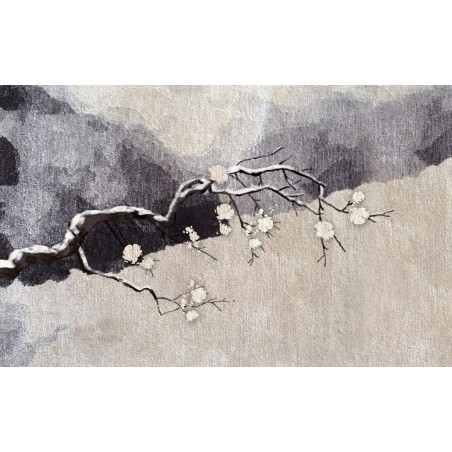 Tapis sol zen - Les flerus d'abricotier japonais sur fond beige et gris