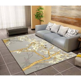 Tapis sol asiatique zen - Les magnolias et les oiseaux sur fond gris