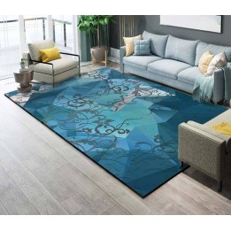 Tapis sol moderne motif abstrait - Les branches et les fleurs sur fond bleu
