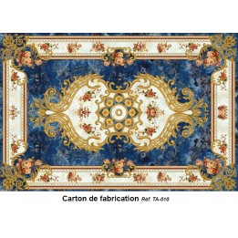 Tapis sol motif traditionnel - Les fleurs et les traits dorés sur fond bleu marine
