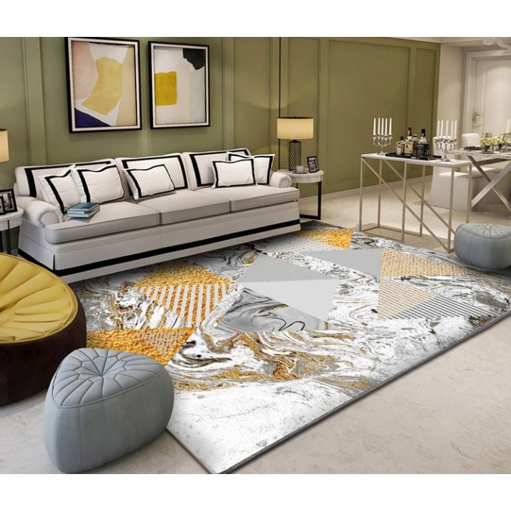 Tapis sol art moderne motif abstrait - Les triangles gris et dorés