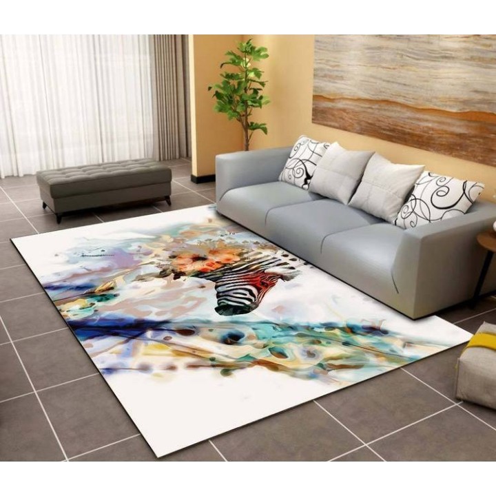 Tapis sol multicolore art contemporain - Zèbre en couleur