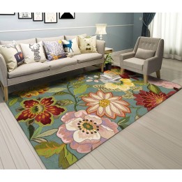 Tapis sol floral style campagne - Fleurs avec ses feuilles sur fond vert gris