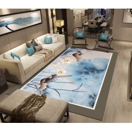 Tapis sol art asiatique ambiance zen - Lotus blancs sur fond beige et bleu