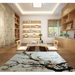 Tapis sol asiatique zen - Les fleurs de mei sur fond beige
