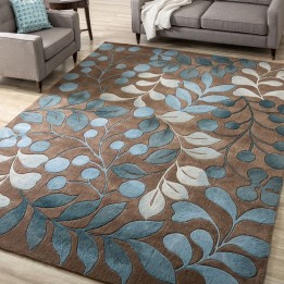 Tapis sol - les feuilles bleus sur fond marron