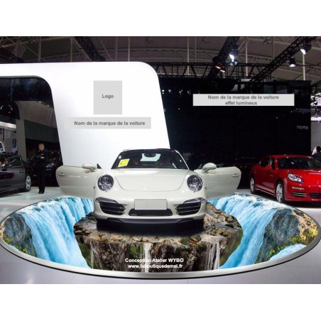 revêtement sol 3d bâche pvc décoration stand exposition voiture design  trompe l'oeil grande chute d'eau
