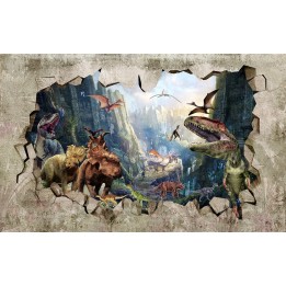 Papier Peint Trompe l'œil Trou Mur Cassé Tapisserie Dinosaure