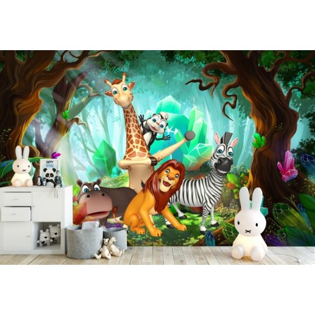 décoration murale panoramique chambre d'enfant - Les animaux dans le forêt