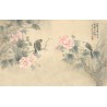 Peinture chinoise zen fleurs et oiseaux - Hibiscus roses et oiseaux