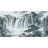 Peinture à l'encre zen paysage asiatique - Grande chute d'eau dans la montagne