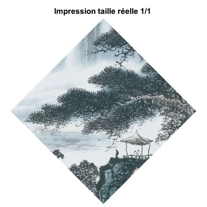 Peinture à l'encre zen paysage asiatique - Grande chute d'eau dans la montagne
