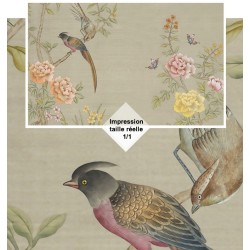 Peinture asiatique fleurs et oiseaux - Les pivoines roses et jaunes, les oiseaux et les papillons