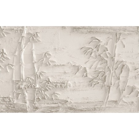 Papier peint 3D trompe l'œil effet bas relief couleur beige - Les bambous sculptés sur mur brut
