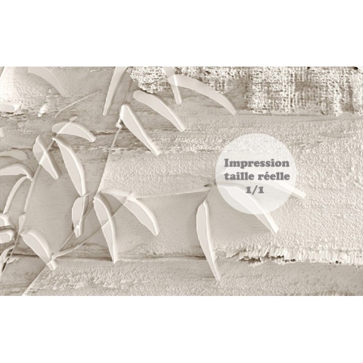 Papier peint 3D trompe l'œil effet bas relief couleur beige - Les bambous sculptés sur mur brut
