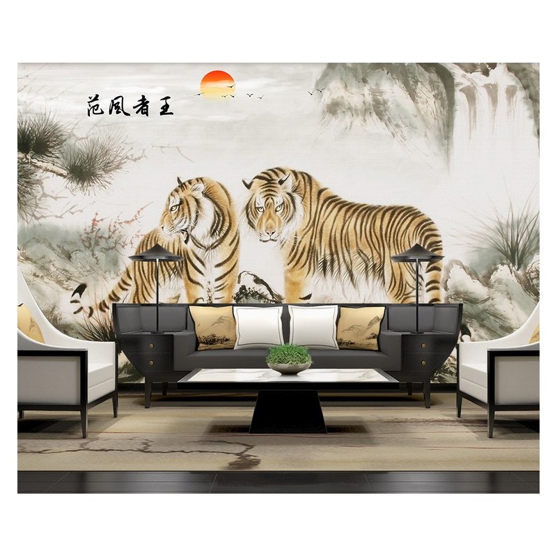 Peinture traditionnelle chinoise papier peint d'artiste thème "animaux" - Deux tiges dans la montagne