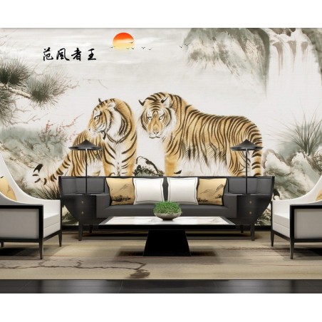 Peinture traditionnelle chinoise papier peint d'artiste thème "animaux" - Deux tiges dans la montagne