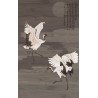 Panneau japonais thème "oiseau" format vertical, effet sur bois foncé - Les grues du Japon