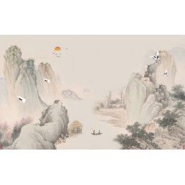 Paysage asiatique - Village montagneux au bord de la rivière