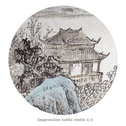 Tapisserie asiatique zen - Paysage de la montagne, couleur gris, blanc et bleu