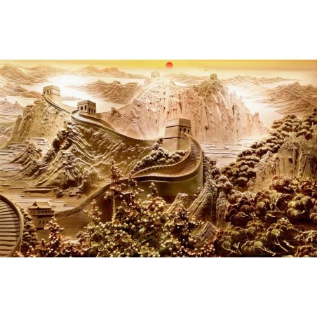 Tapisserie paysage asiatique trompe l'oeil 3D effet bas relief - La grande muraille