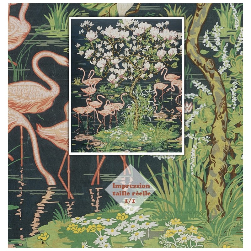Panneau Laqué Vietnamien Ancien - Femme Et Flamants Roses - 50x60 Cm - Art Mural Vintage